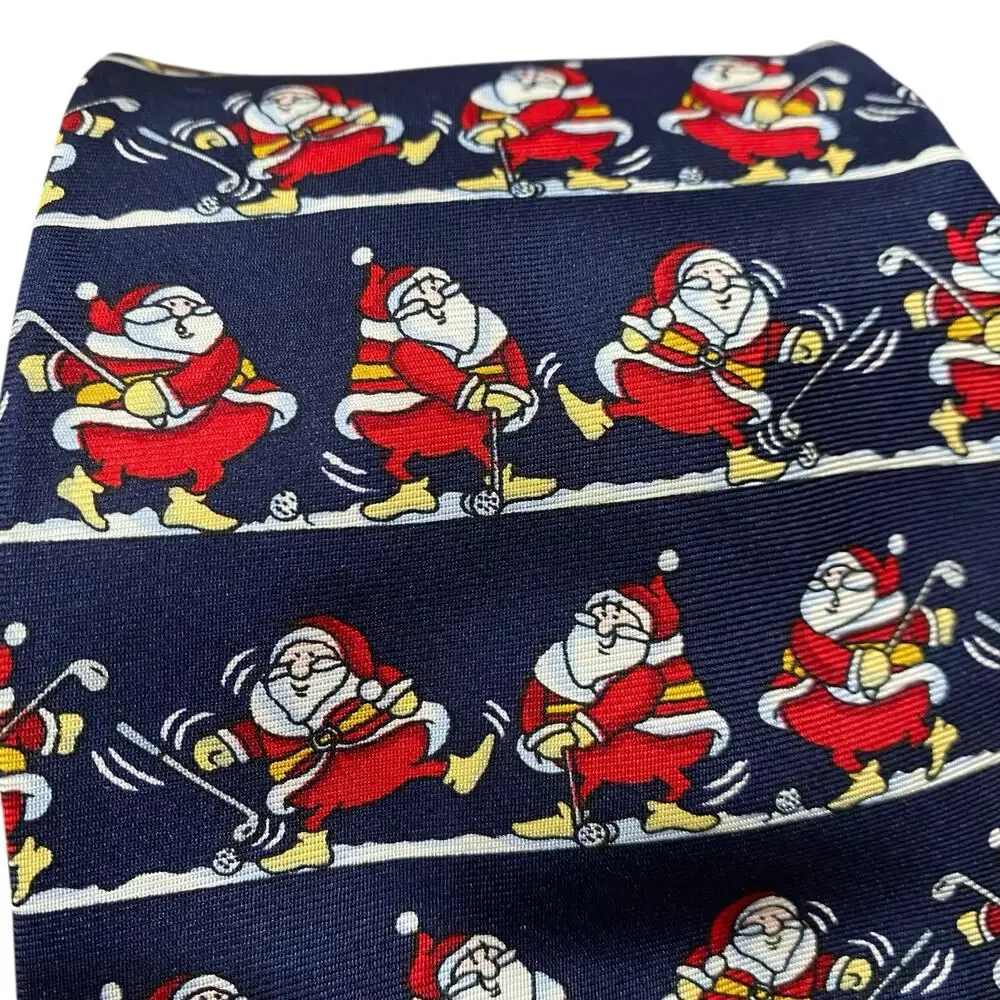 Vintage The Windsor Collection Necktie- 100% Silk- Santa Playing Golf Christmas